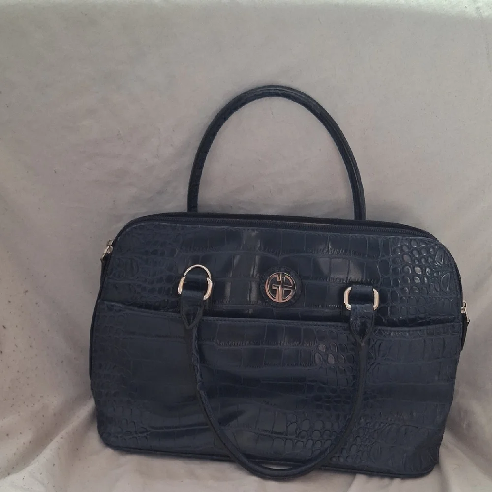 Giani Bernini Black Crocodile-Embossed Laptop Bag